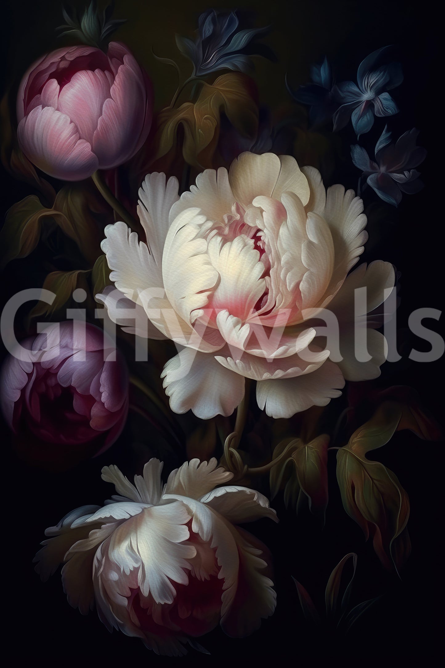 Sophisticated gothic floral wall mural for dramatic flair.