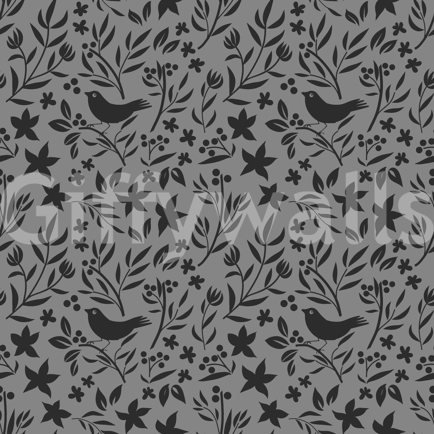 Subtle Gray Botanical wallpaper for walls, winter garden illustration.