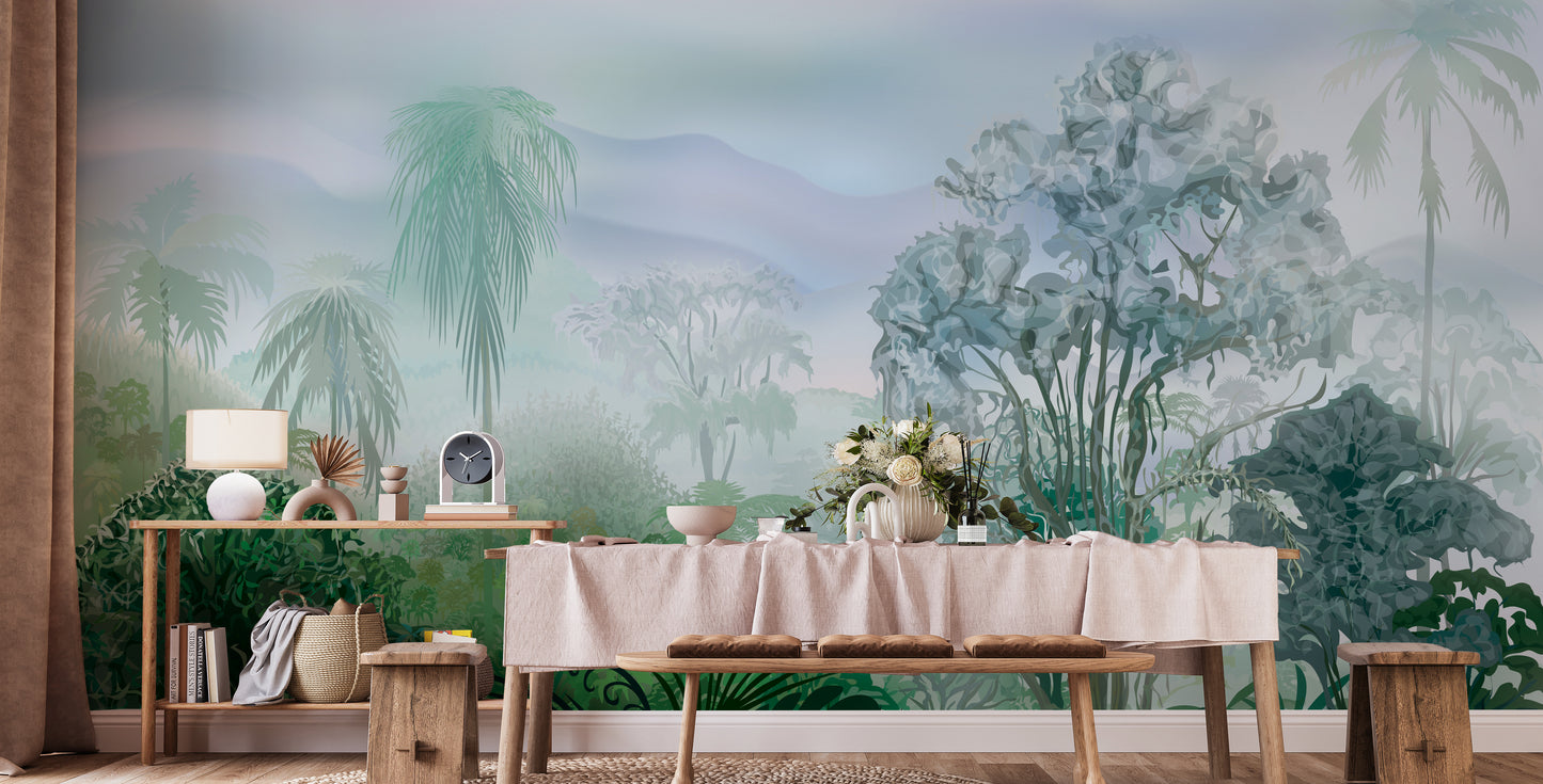 Tropical jungle scene in wallpaper