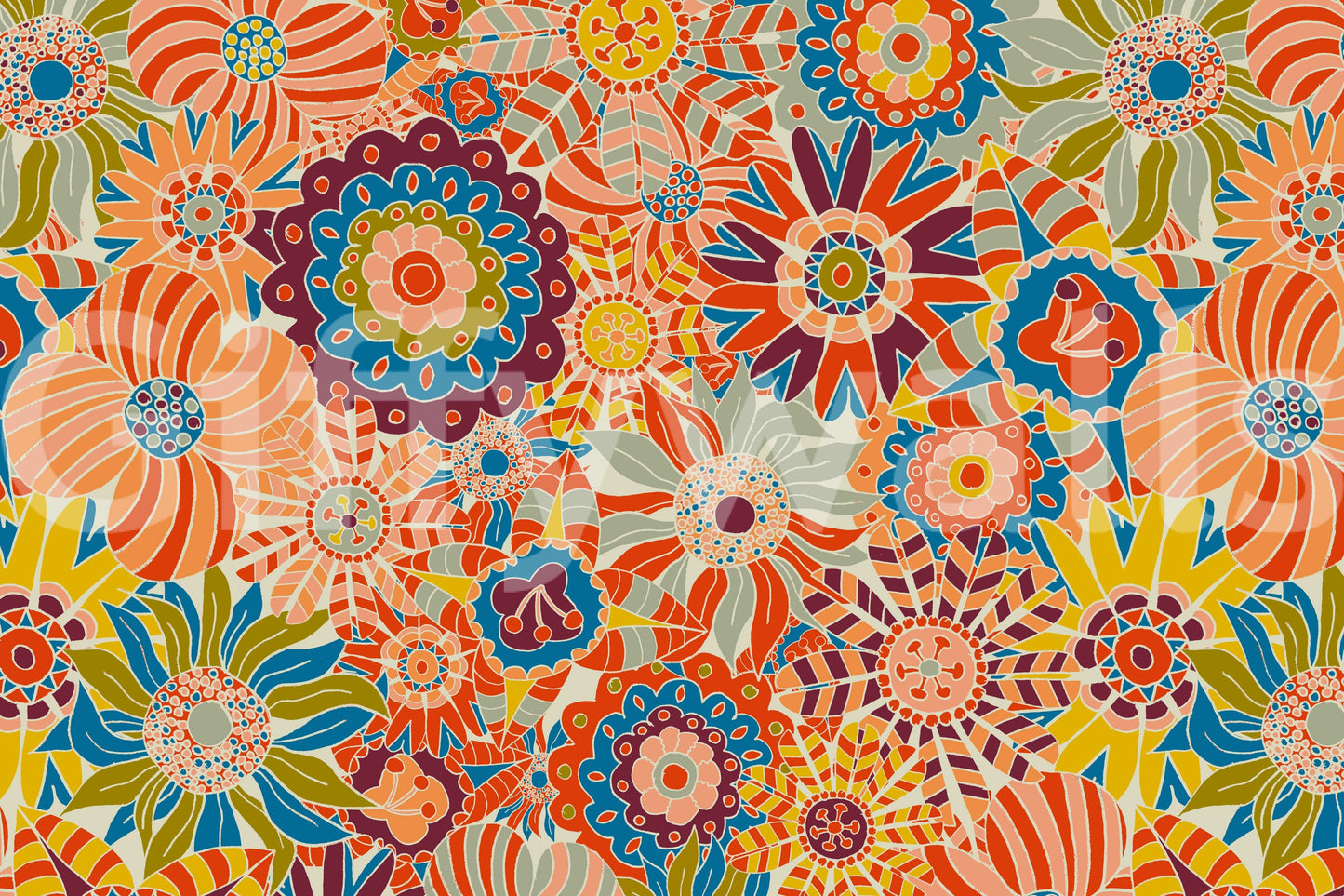 Intensely patterned wallpaper for walls, cool, warm color mix, fantastic.