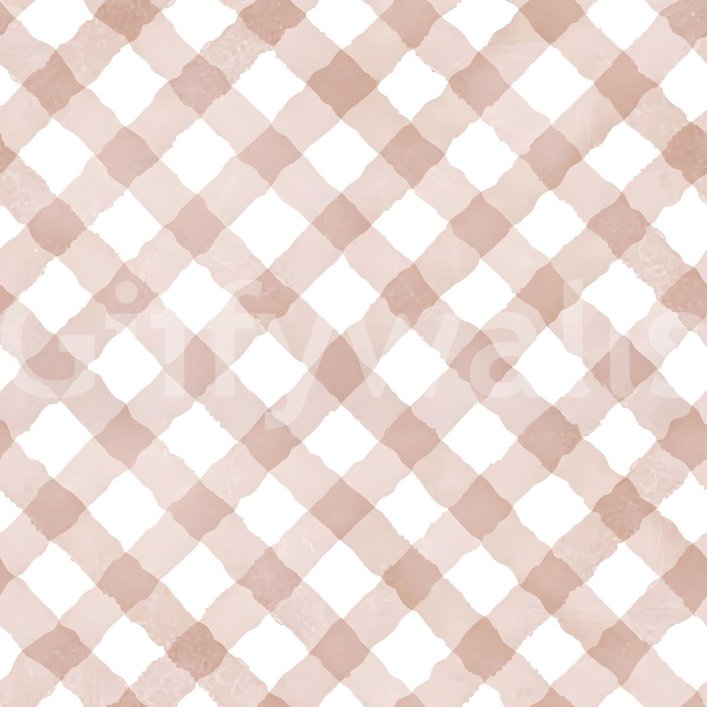 Hand-painted pink gingham wallpaper for a soft, inviting atmosphere