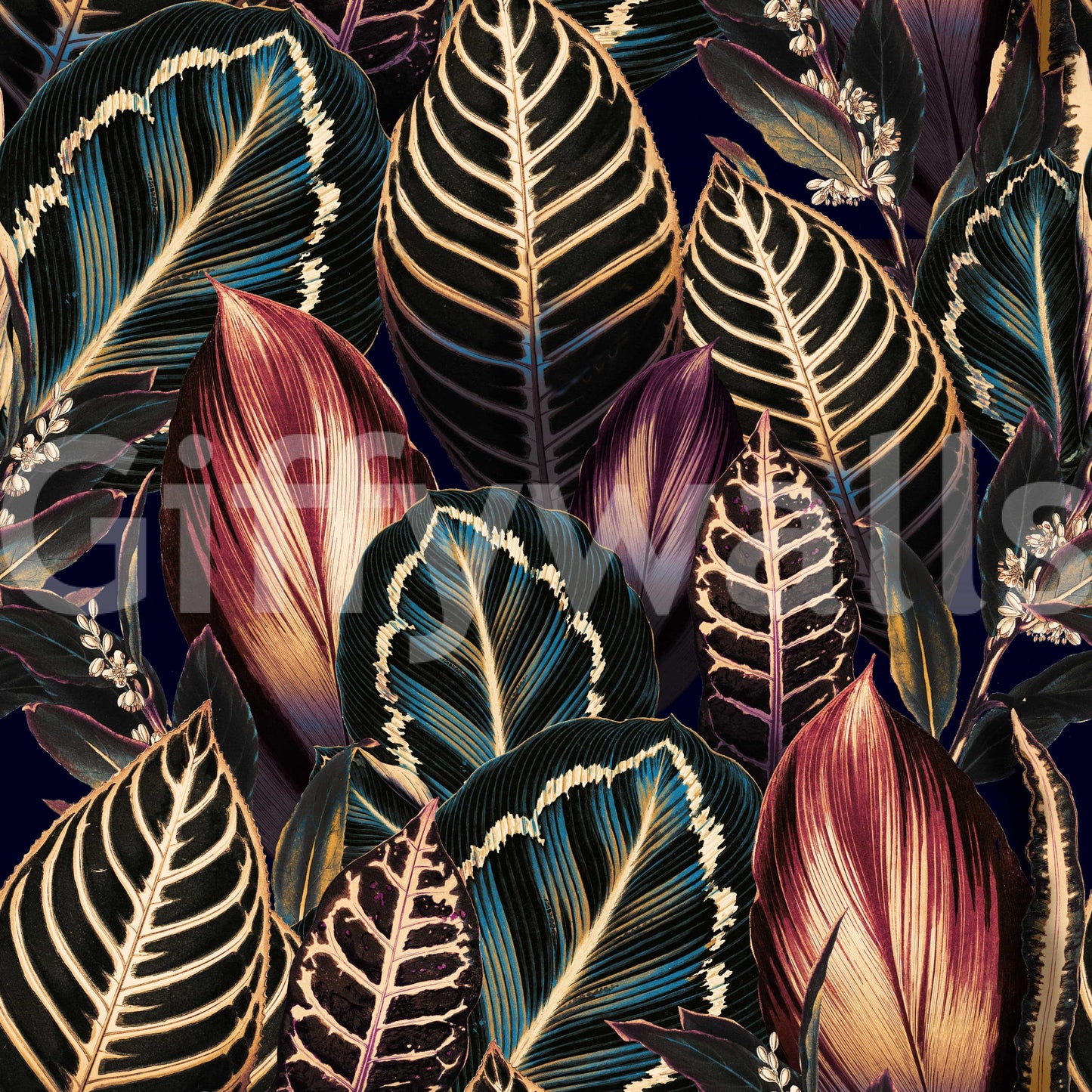 A seamless pattern of leaves on a wall