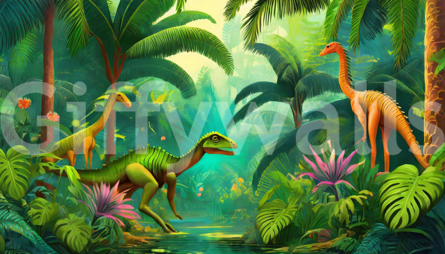 Jurassic oasis wallpaper for walls with vivid greens