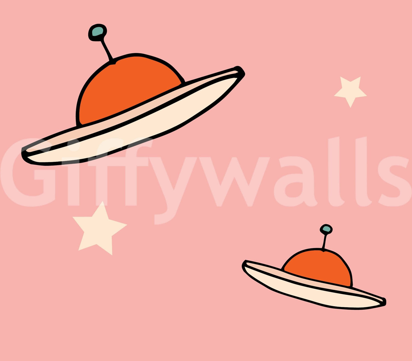 Stylish Kids Minimal Vintage UFO Pink mural, decorating futuristic motif.
