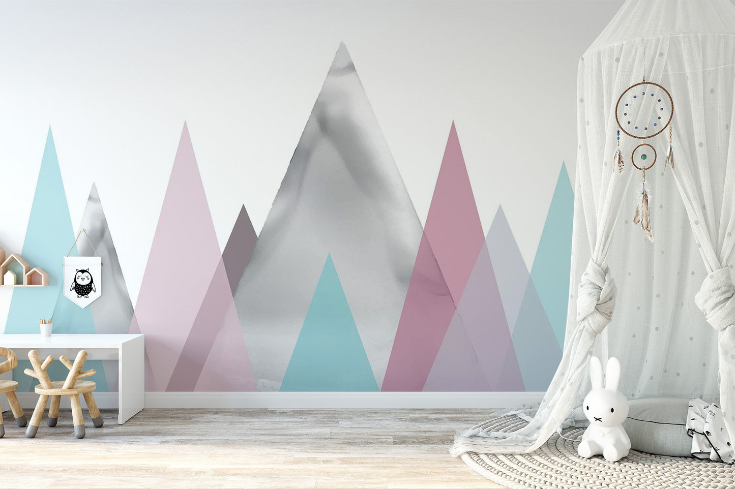 Kids Pastel Mountain Landscape Mural Wallpaper