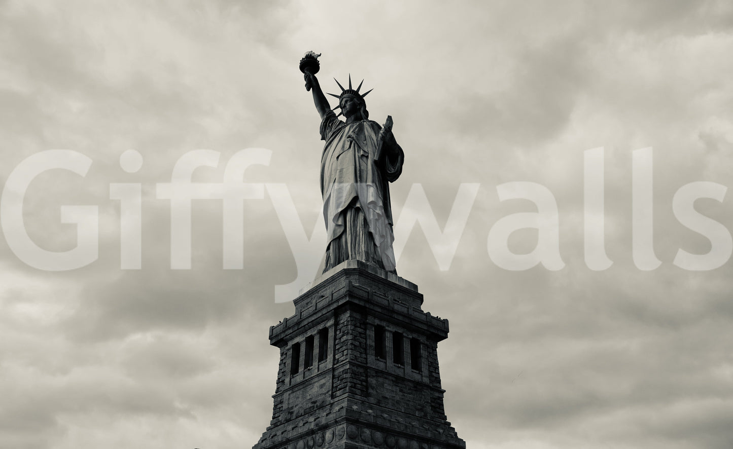 Liberty's Monochrome Gaze Wall Mural in loft living room, urban decor, bold monochrome look