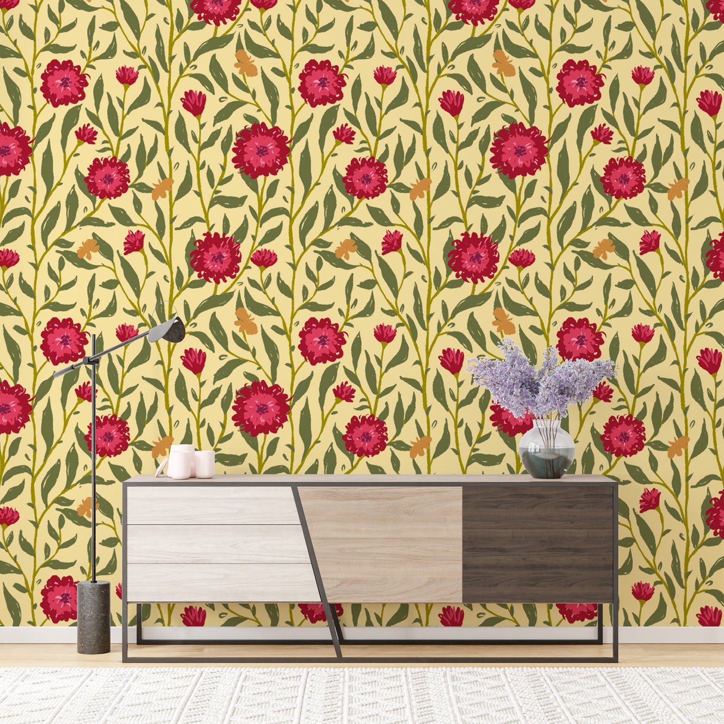 Delicate light magenta trellis wallpaper for a dreamy and airy vibe.