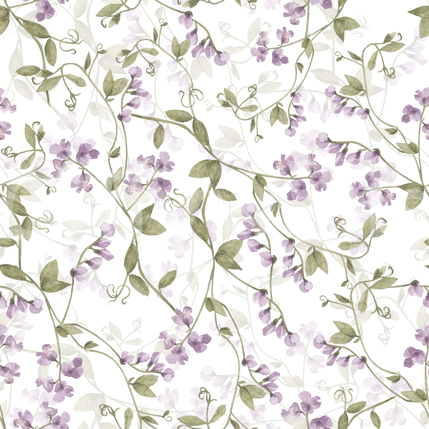 Artistic delicate petals on Lilac Vines Meadow wallpaper.