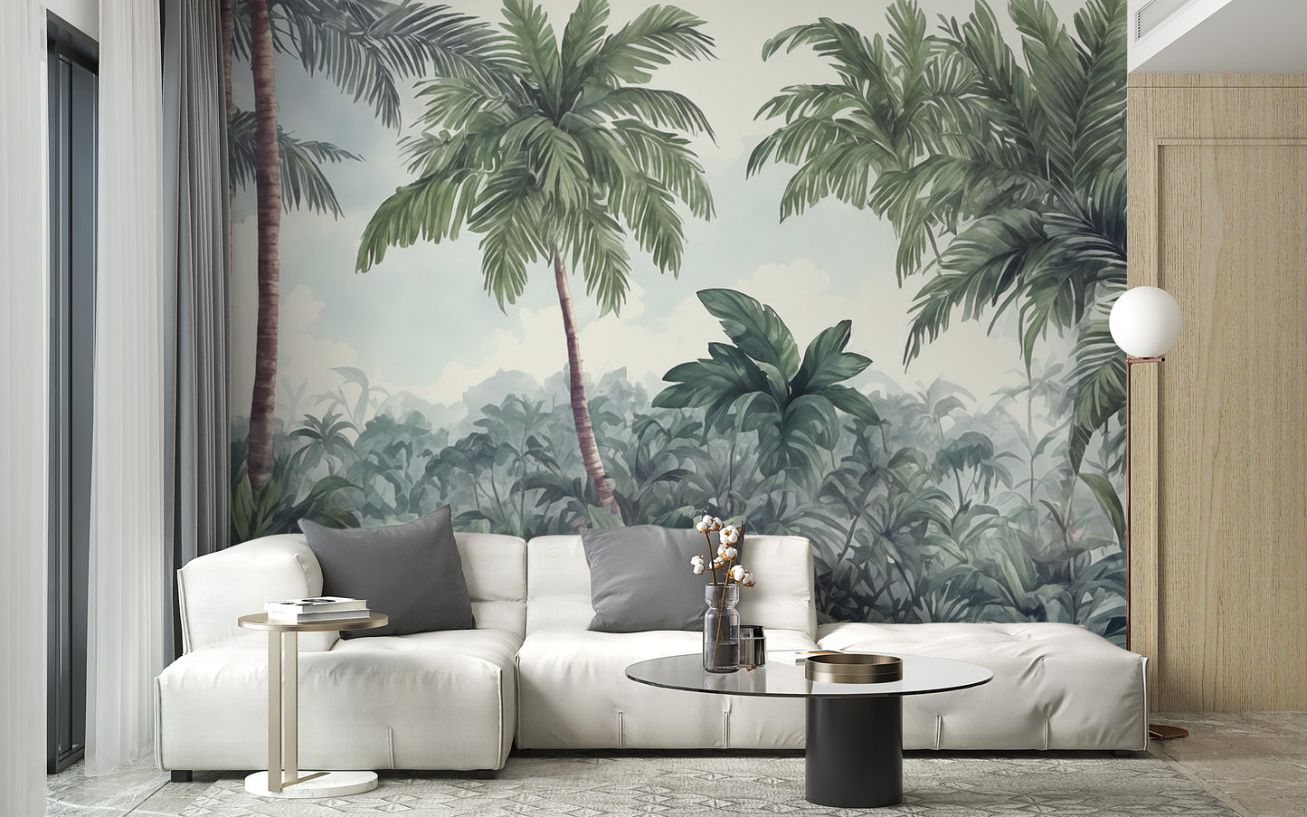 Vibrant Green Trees Watercolor Mural