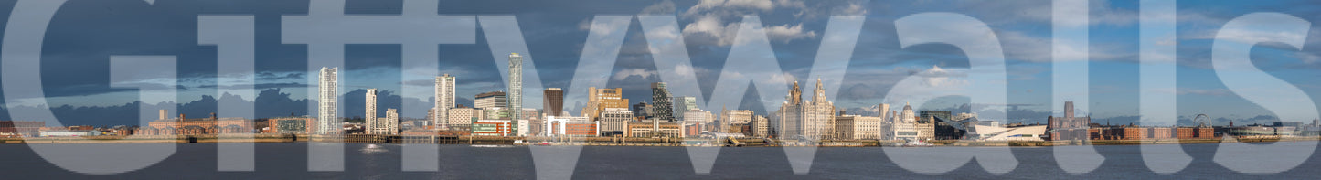 Liverpool skyline mural in studio apartment, modern wall decor, crisp white surround