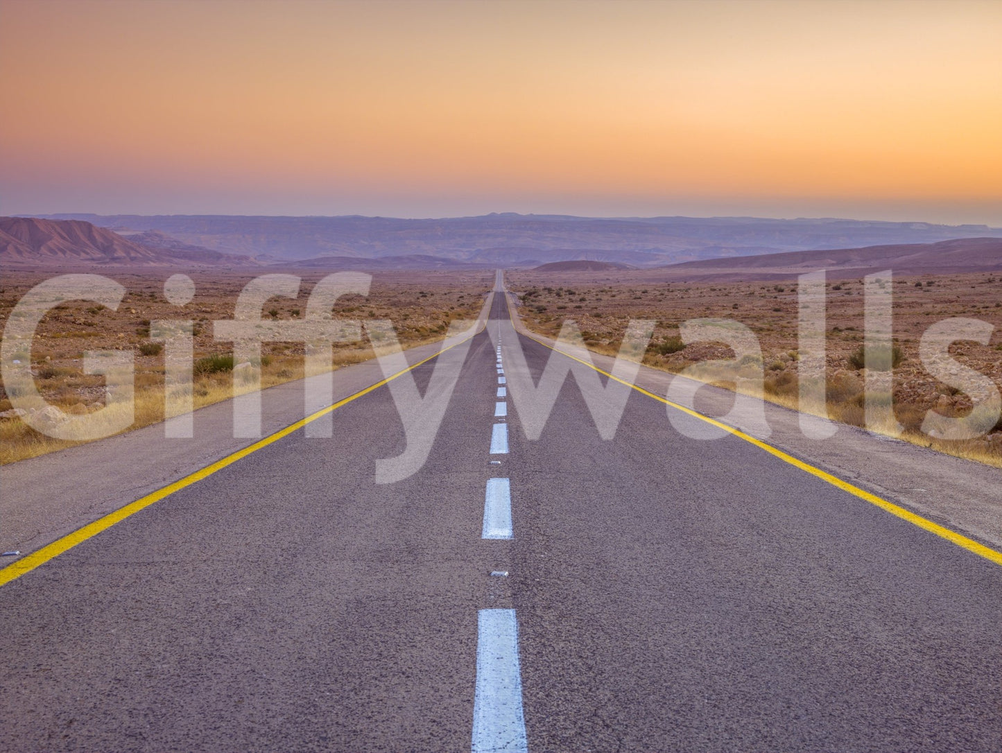 Beautiful desert highway at dusk captured in this breathtaking mural.