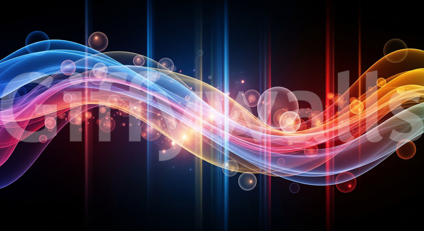 A seamless pattern of luminous waves on a wall