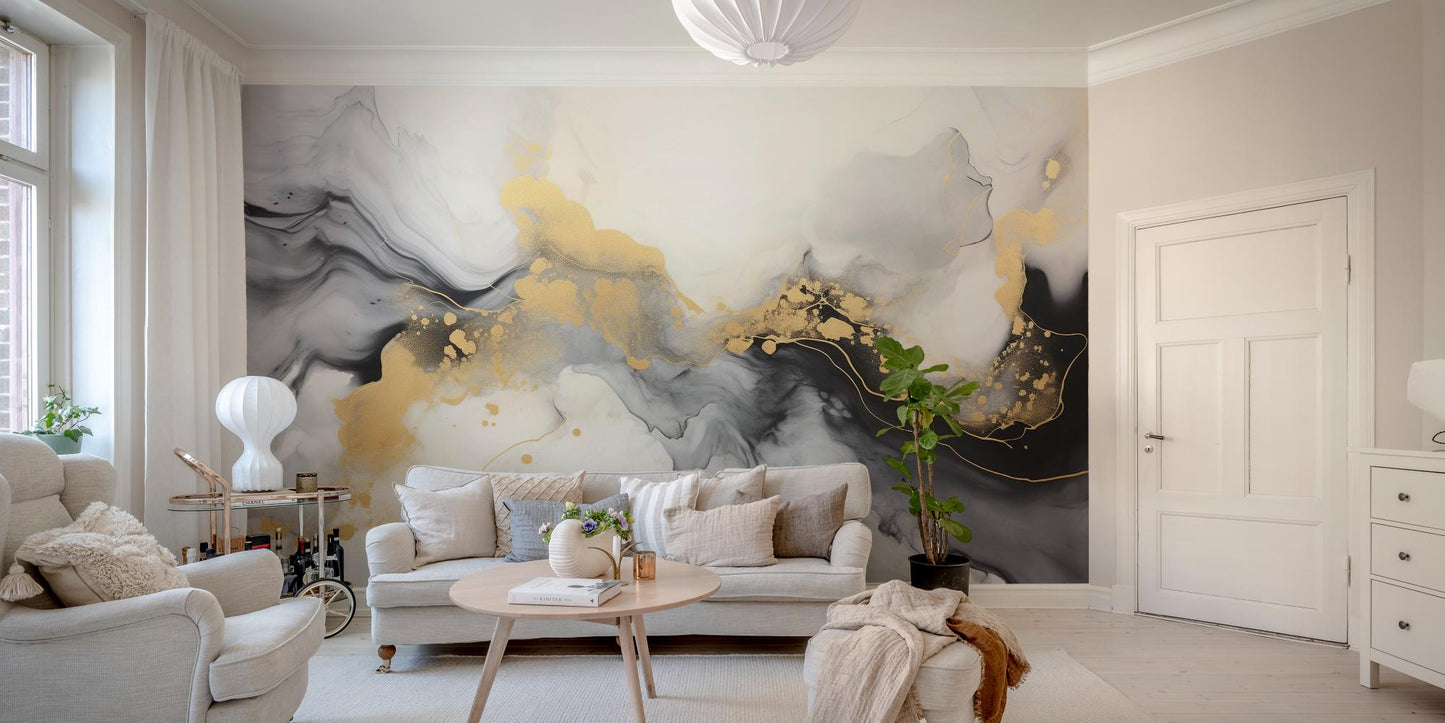 Lyxig svart och guld abstrakt marmor tapet