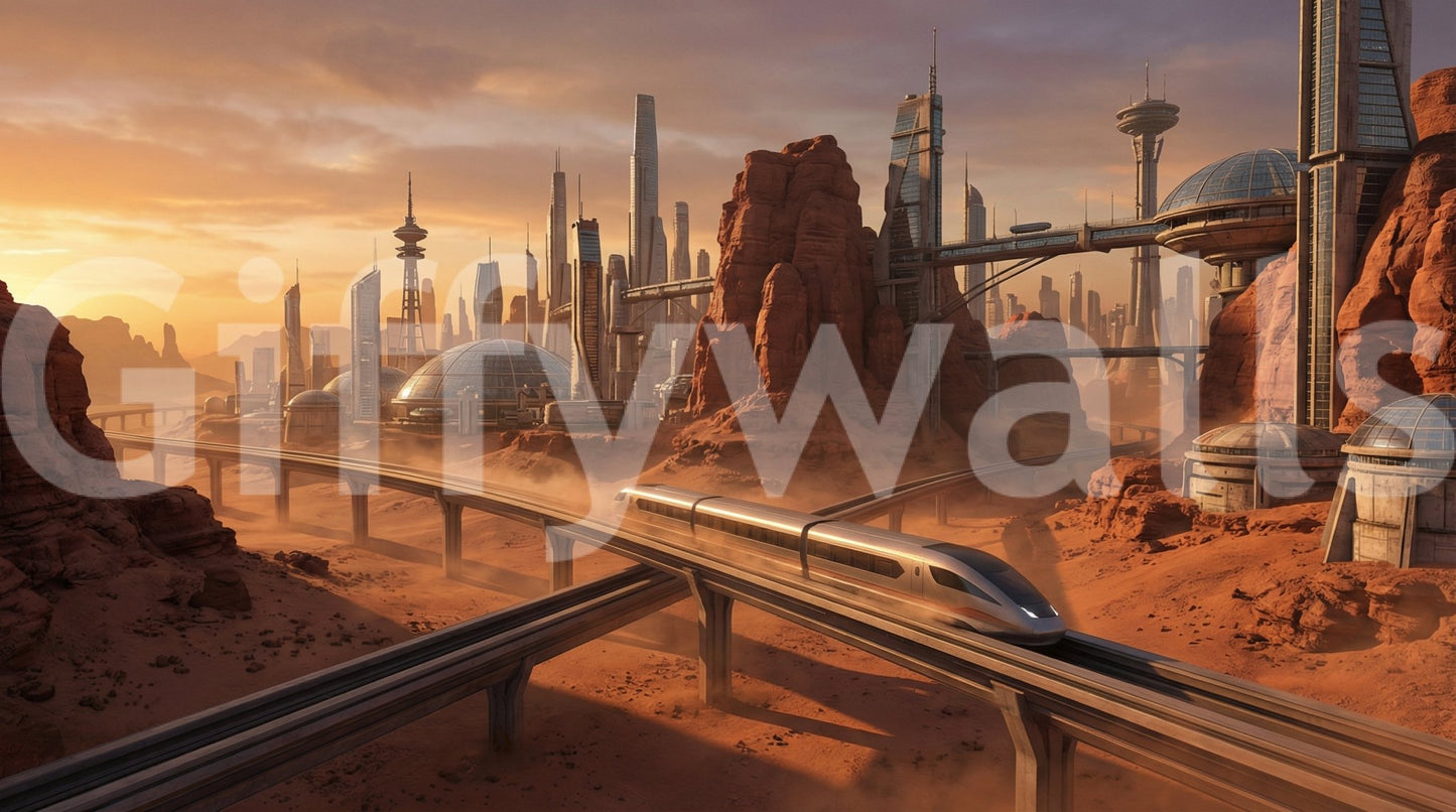 Abstract Martian planet wallpaper featuring a large Martian Metropolis Wall Mural.