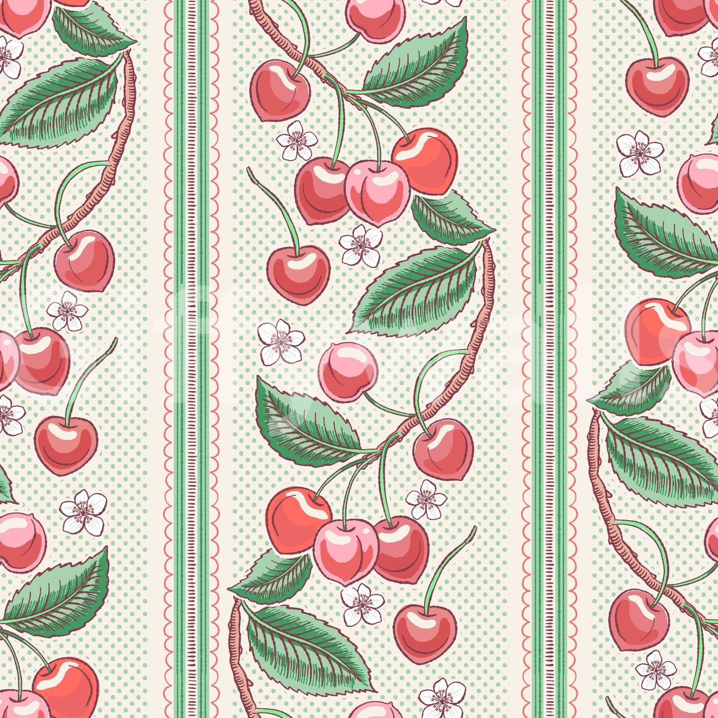Merry Cherry Red et Green Stripe Wallpaper