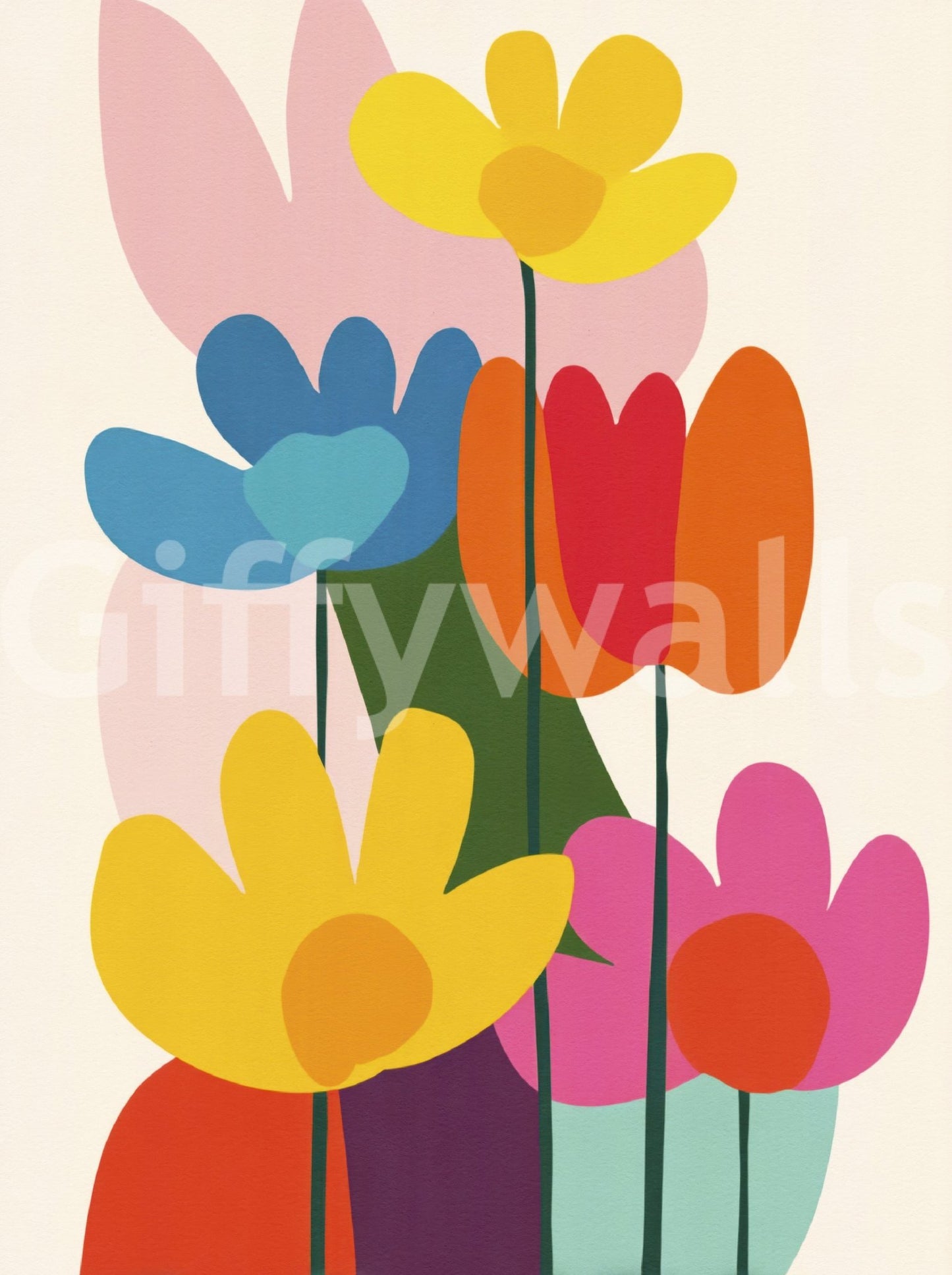 Artistic floral mural with clean, bold lines