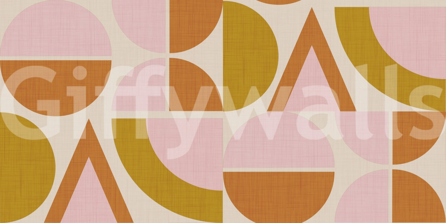Mid - Century Modern Geometric Arches & Halves Pink Mustard Terracotta Wallpaper