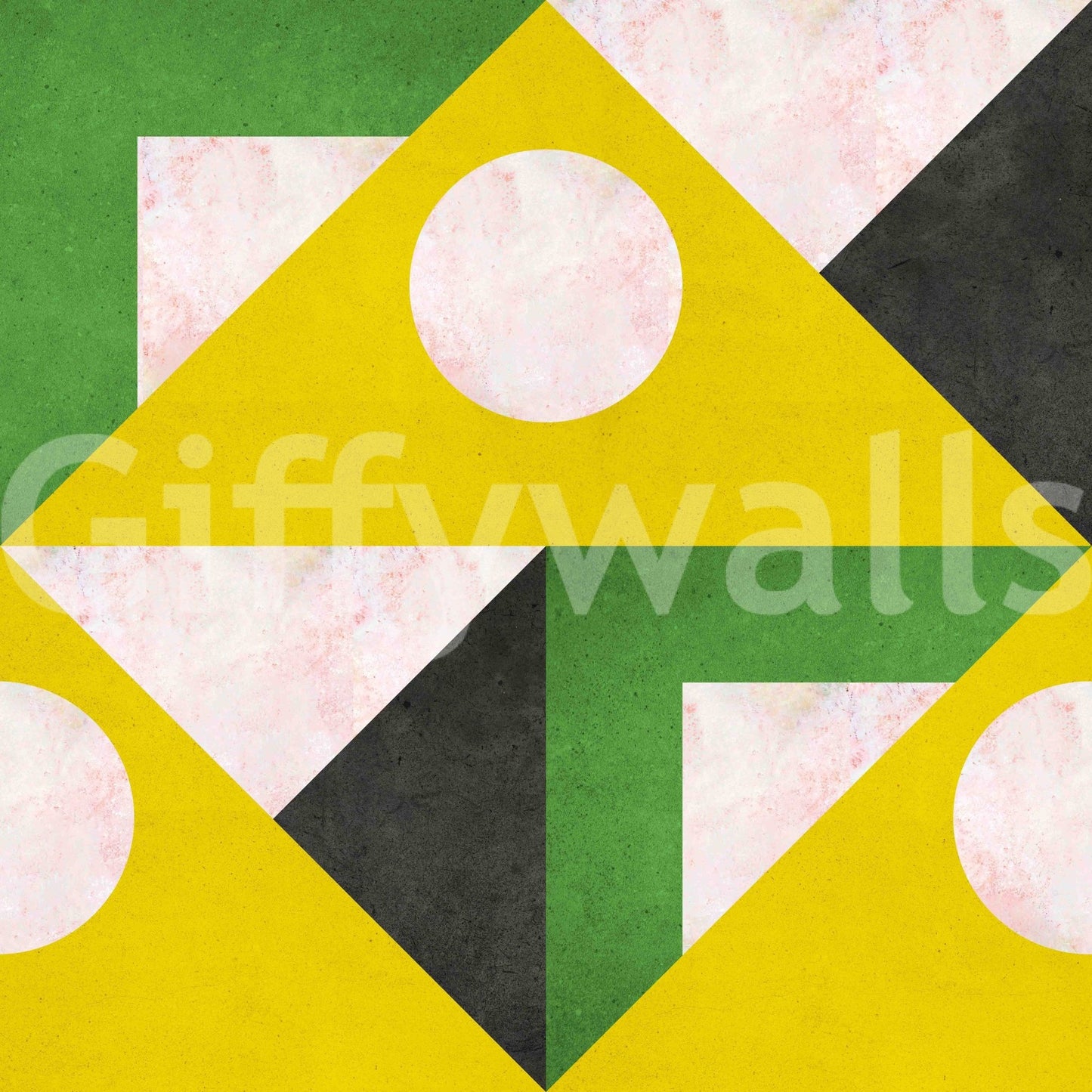 Yellow geometric mural for warm, fun spaces