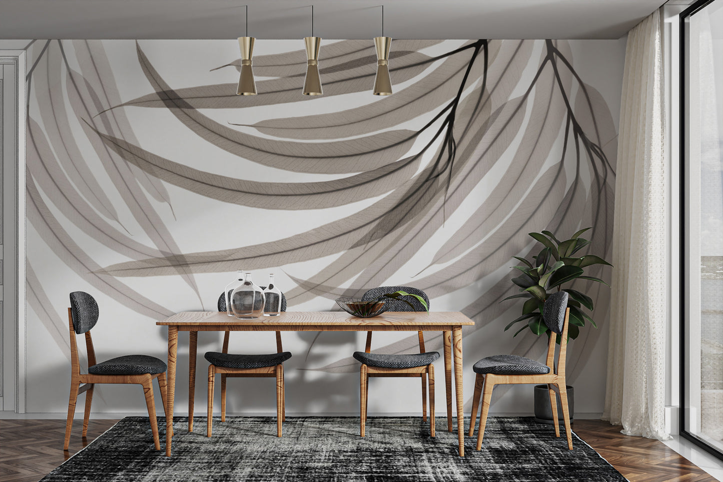 Serene leaf mural for contemporary wall decor