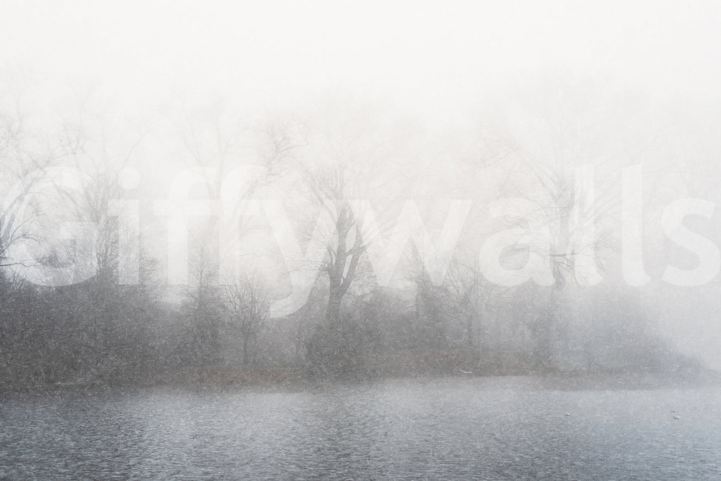 Minimalist lake scenery wallpaper for a nursery with a focus on natural textures.