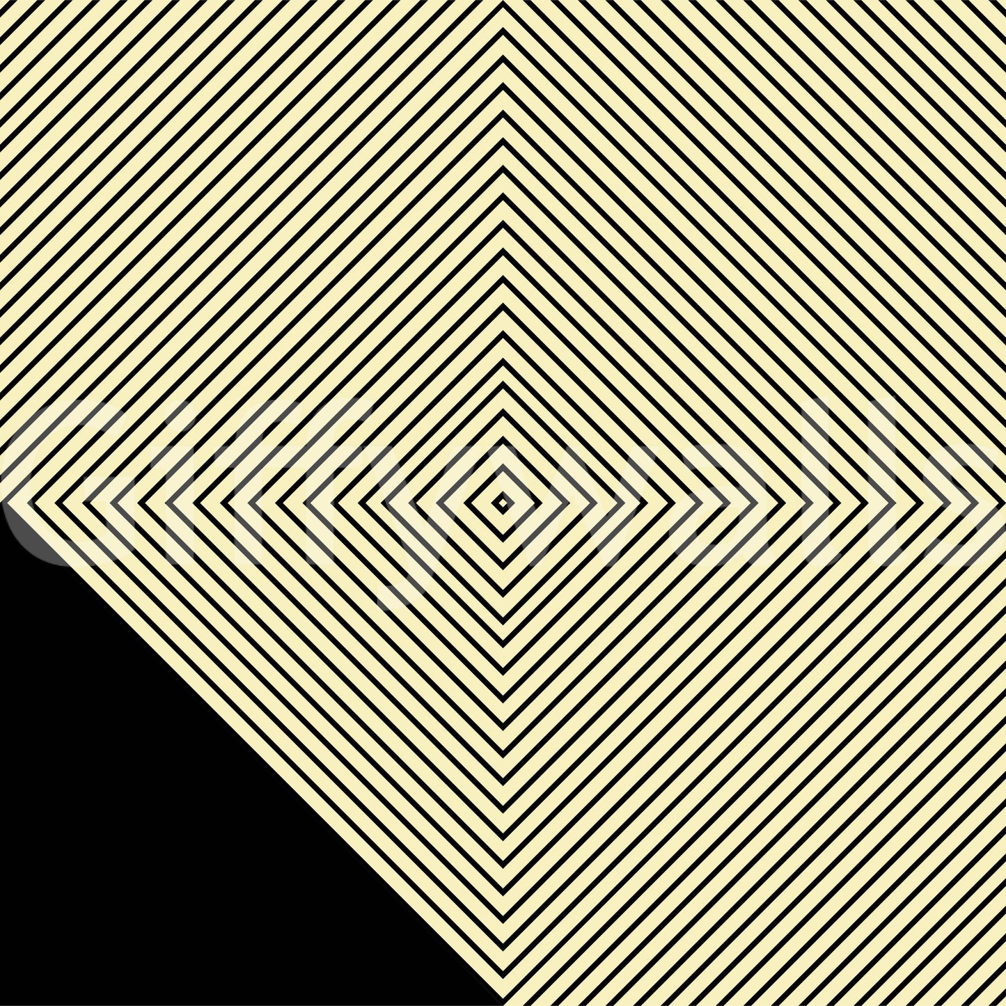 A dramatic diamond peak wallpaper created from layered black diagonal lines against a cream background.