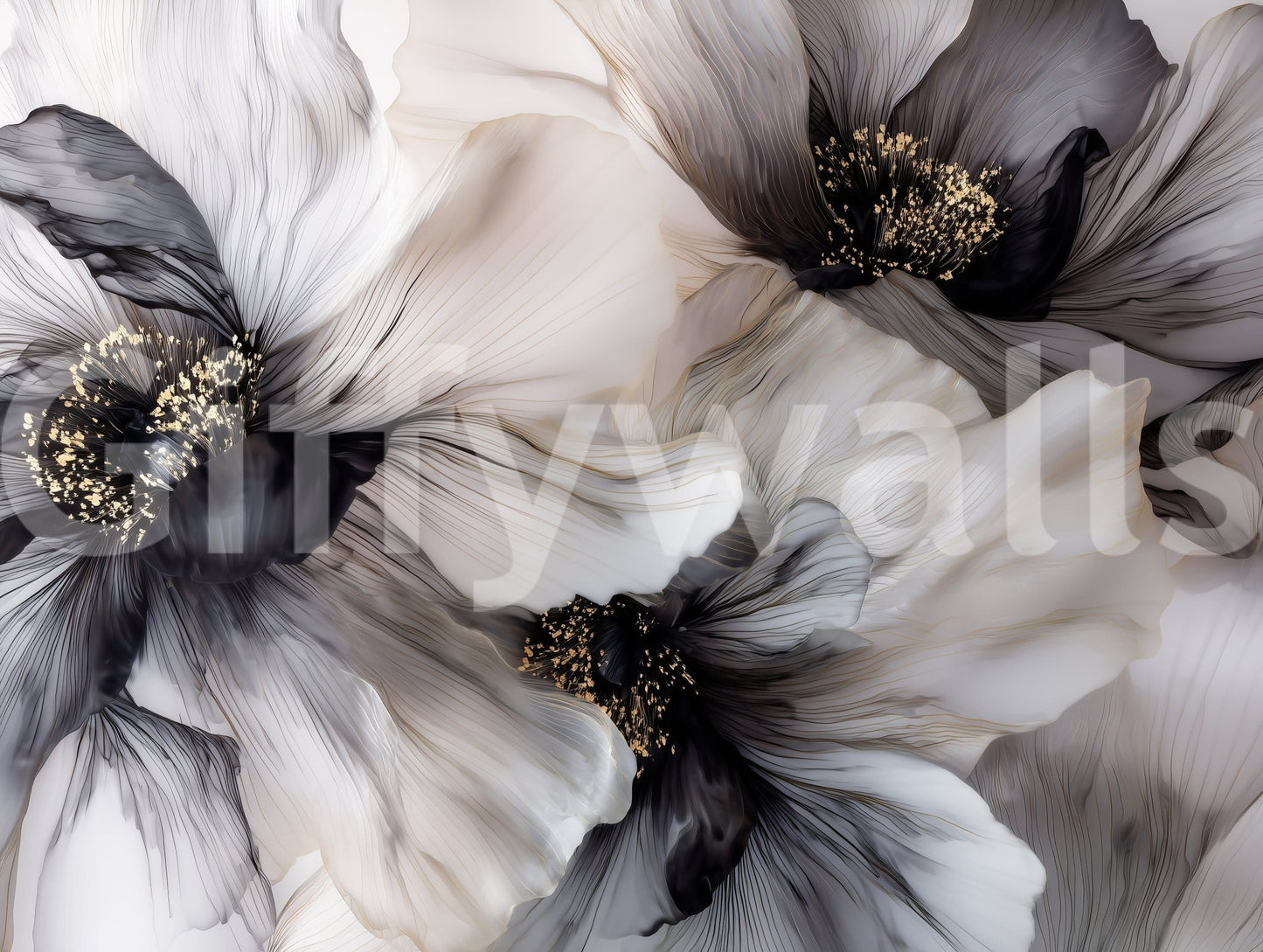 Contemporary ink Monochrome Petal Ink Flow Harmony wall decor