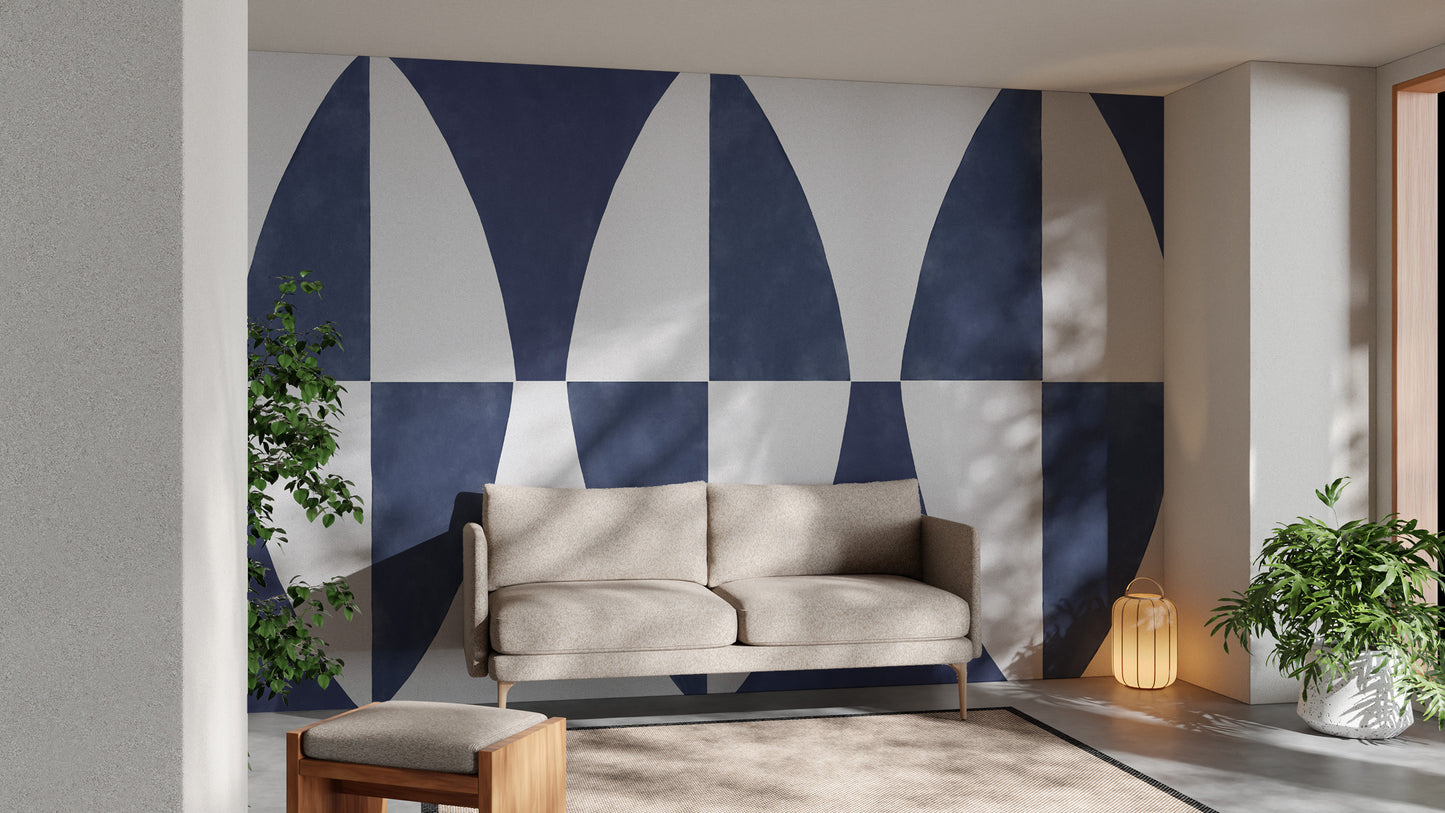 Chic navy blue geometric decor wallpaper for any space