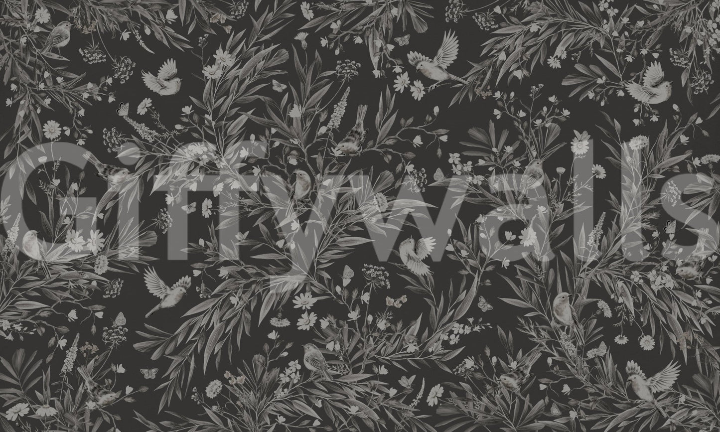 Nocturnal Song: Floral & Birds Wall Mural