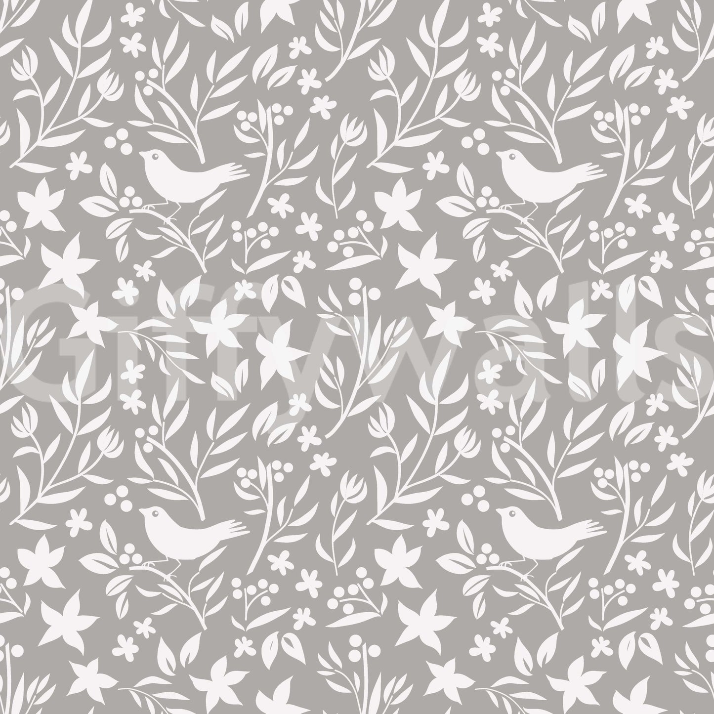 Graphic Scandinavian wallpaper, detailed star-like flowers.