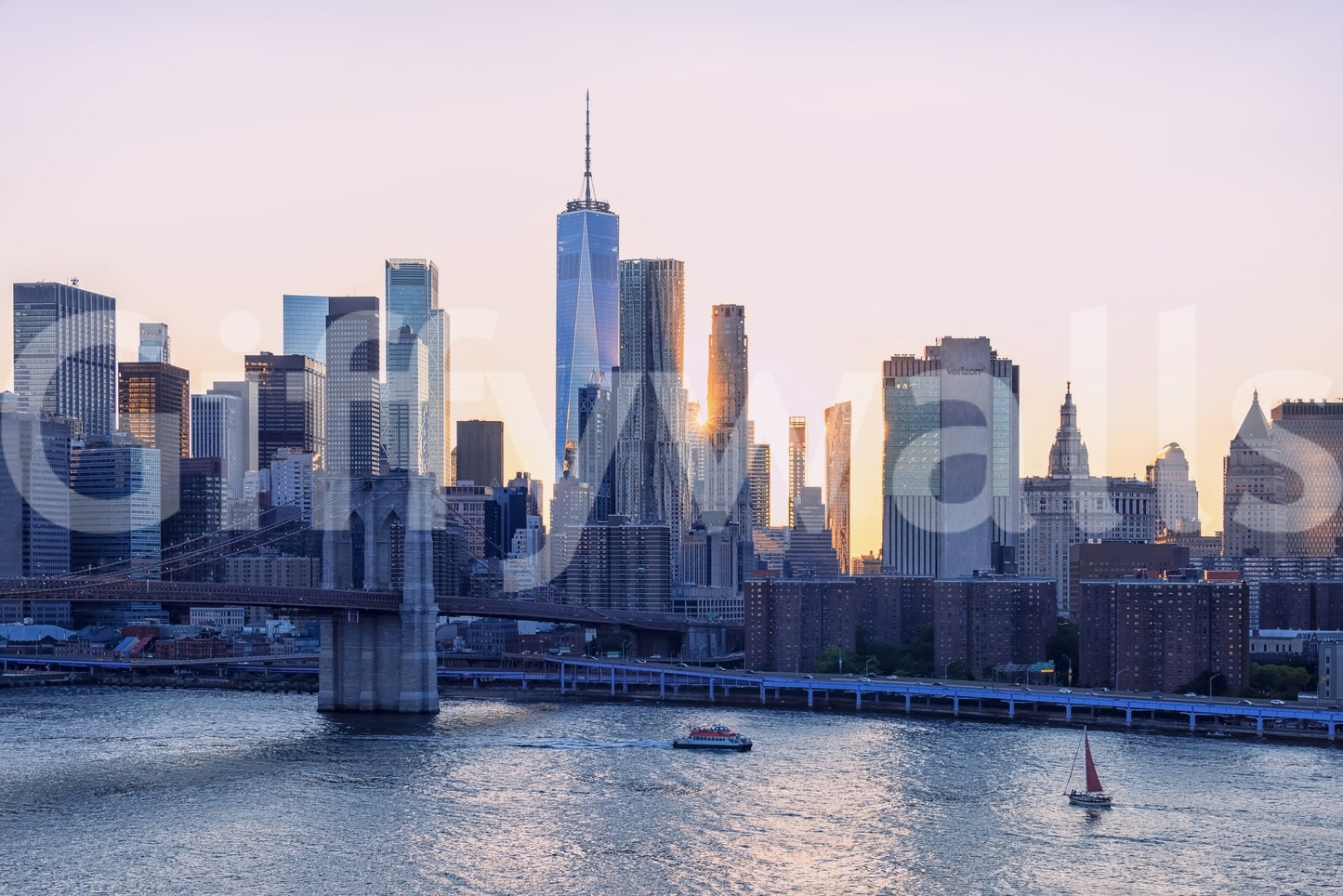 Sunset reflection NYC Skyline Dream wallpaper for walls backdrop.