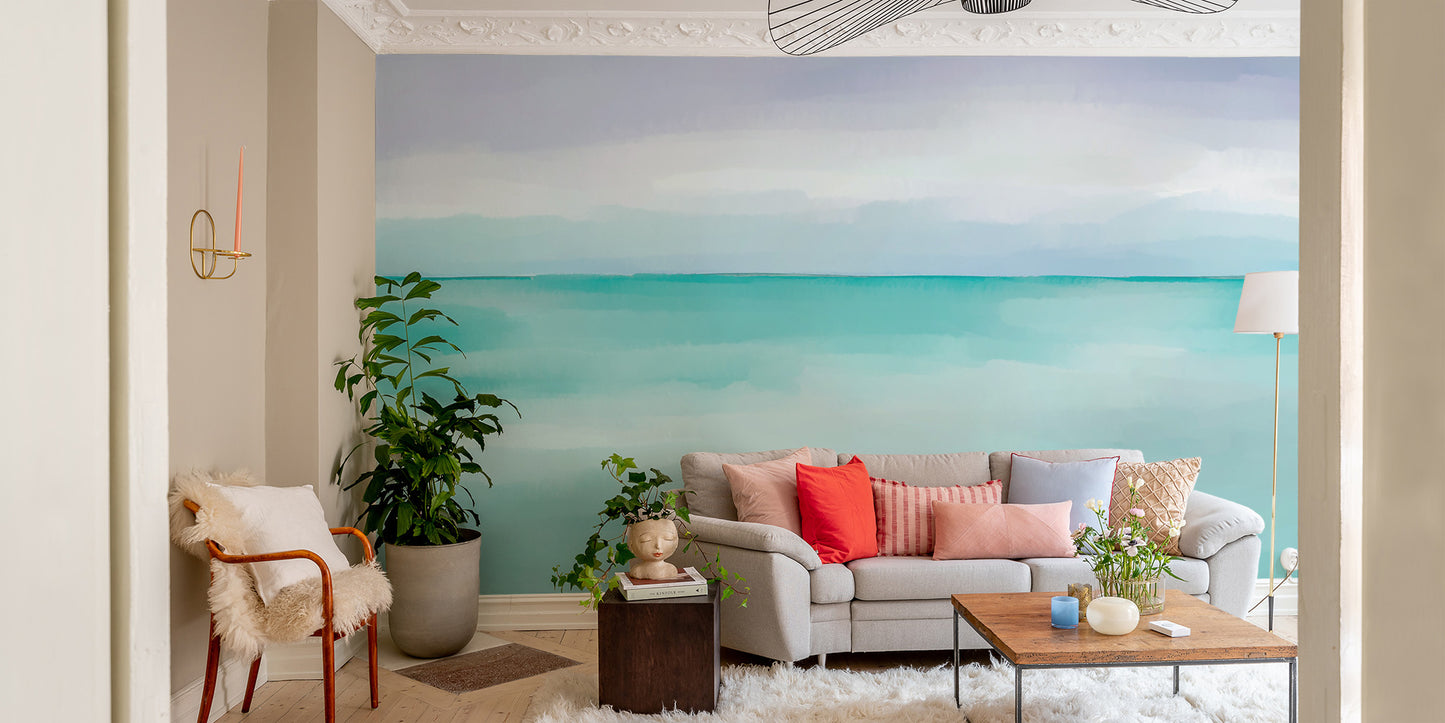Coastal turquoise mural for peaceful interiors for living room