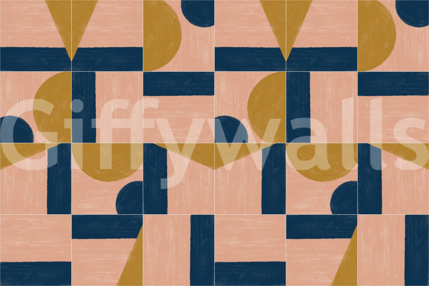 Unique tile pattern mural with hand-painted designs and colors