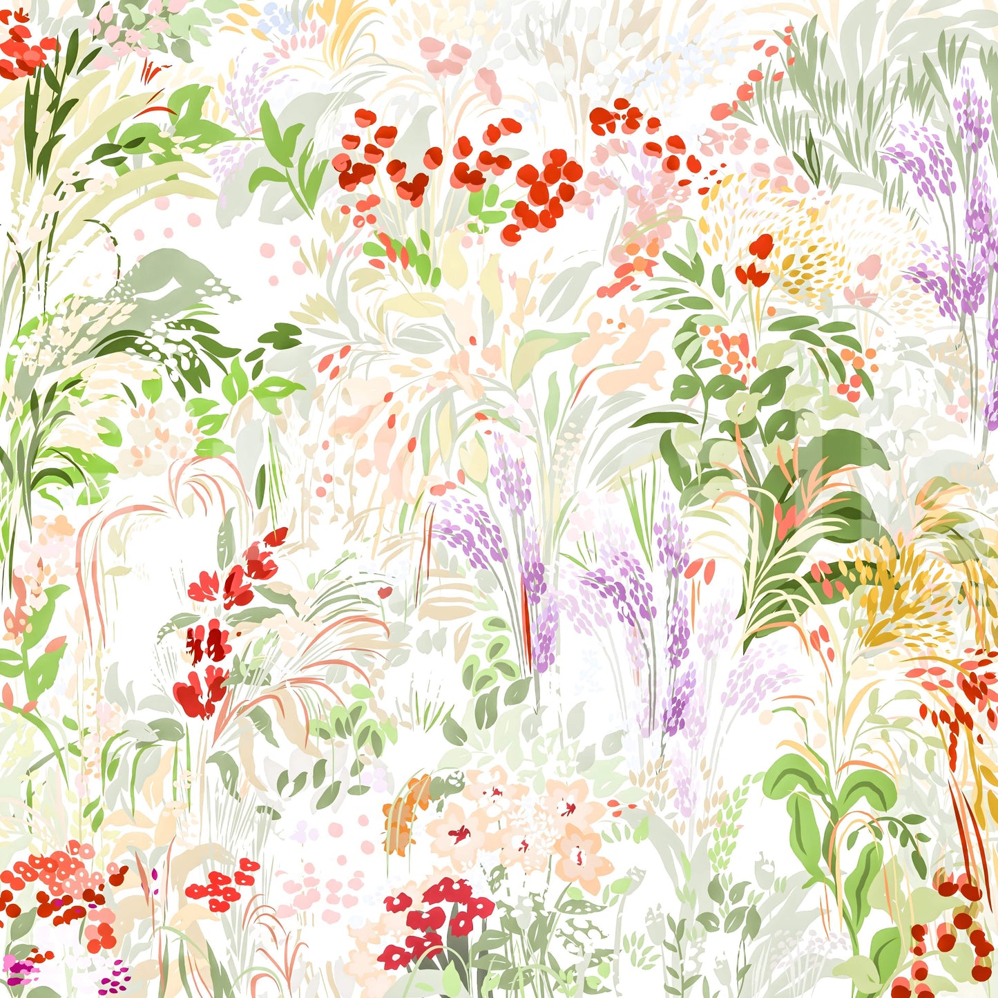 A dynamic botanical wallpaper portraying a flourishing meadow with vibrant organic shapes.