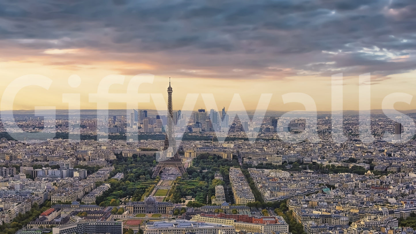 Paris Panorama Sunset premium quality cityscape wallpaper product.