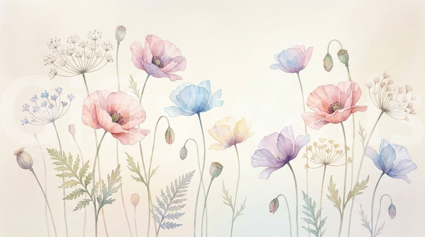 Pastel Poppy Field Wall Mural