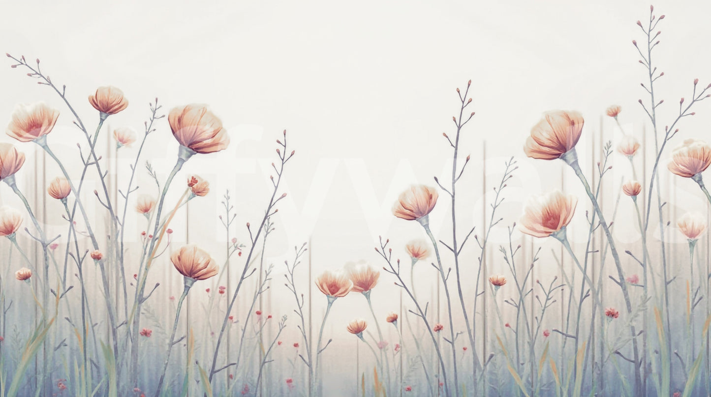 Gentle Whispering Blooms wall mural evokes quiet hand-drawn botany wallpaper.