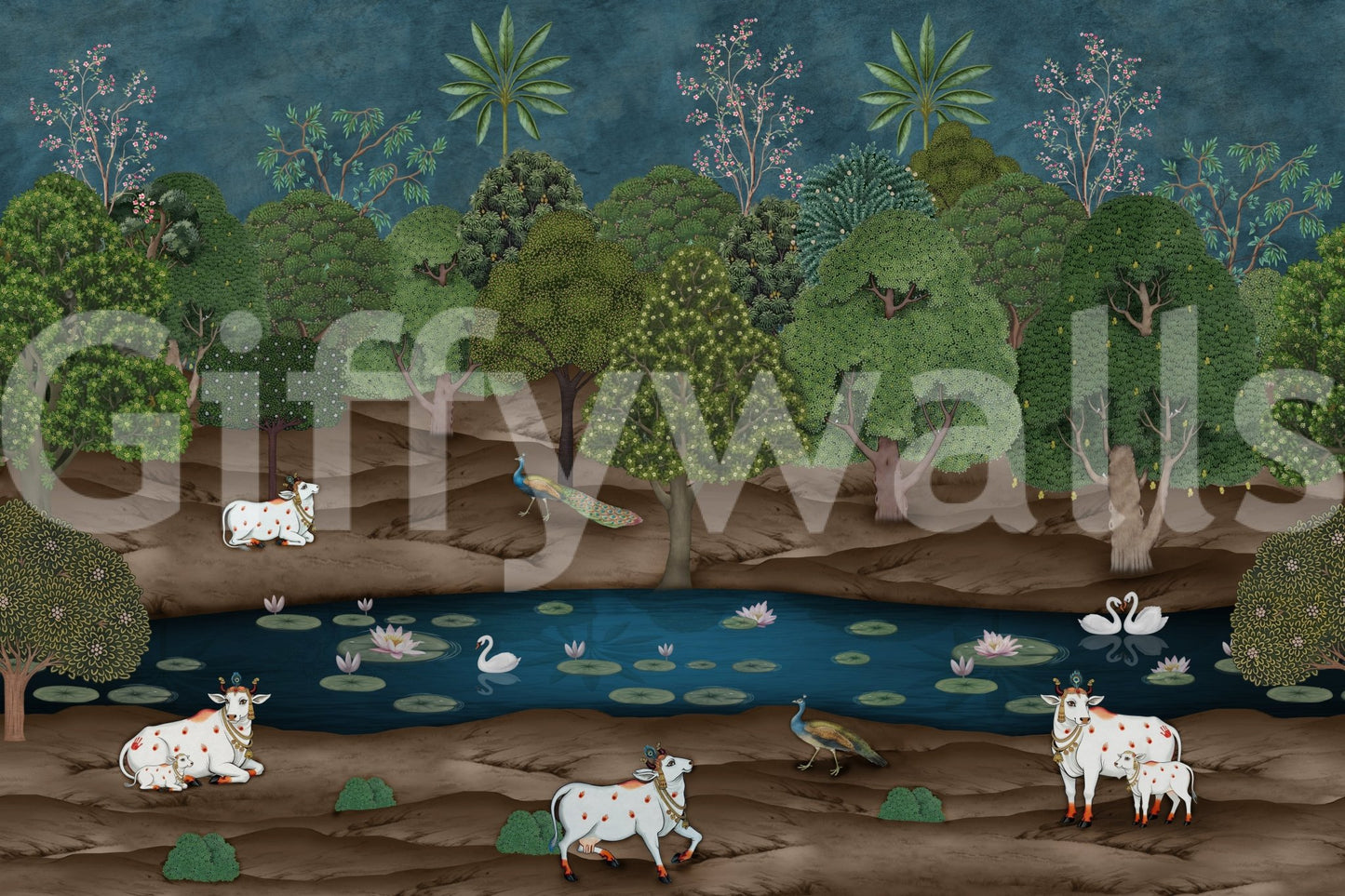 Divine Grace Wall Mural highlights dark forest atmosphere.