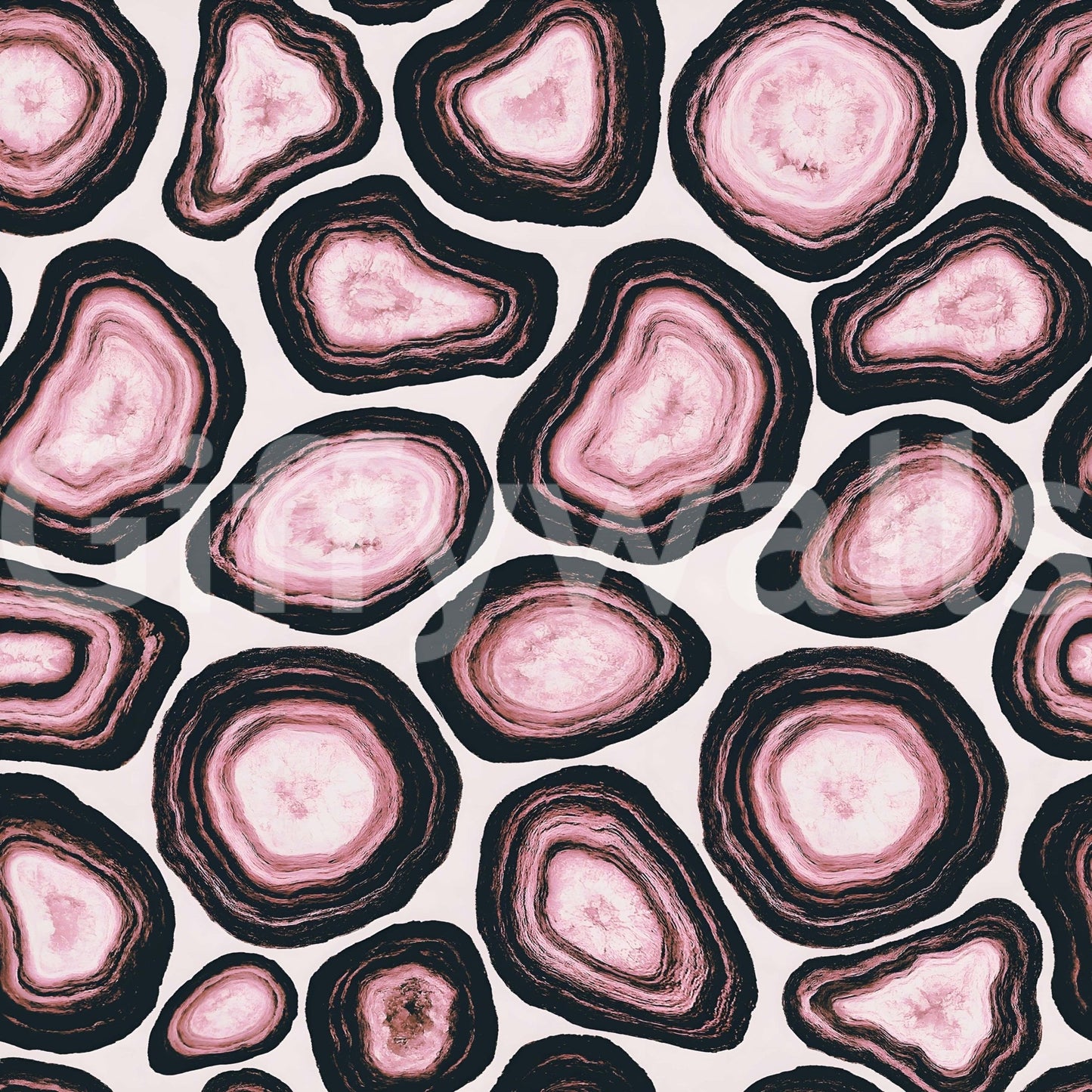 A vibrant pink geode wallpaper featuring layered stone patterns with dark accents.