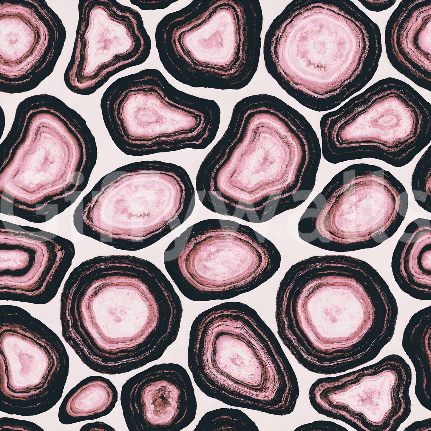 A vibrant pink geode wallpaper featuring layered stone patterns with dark accents.