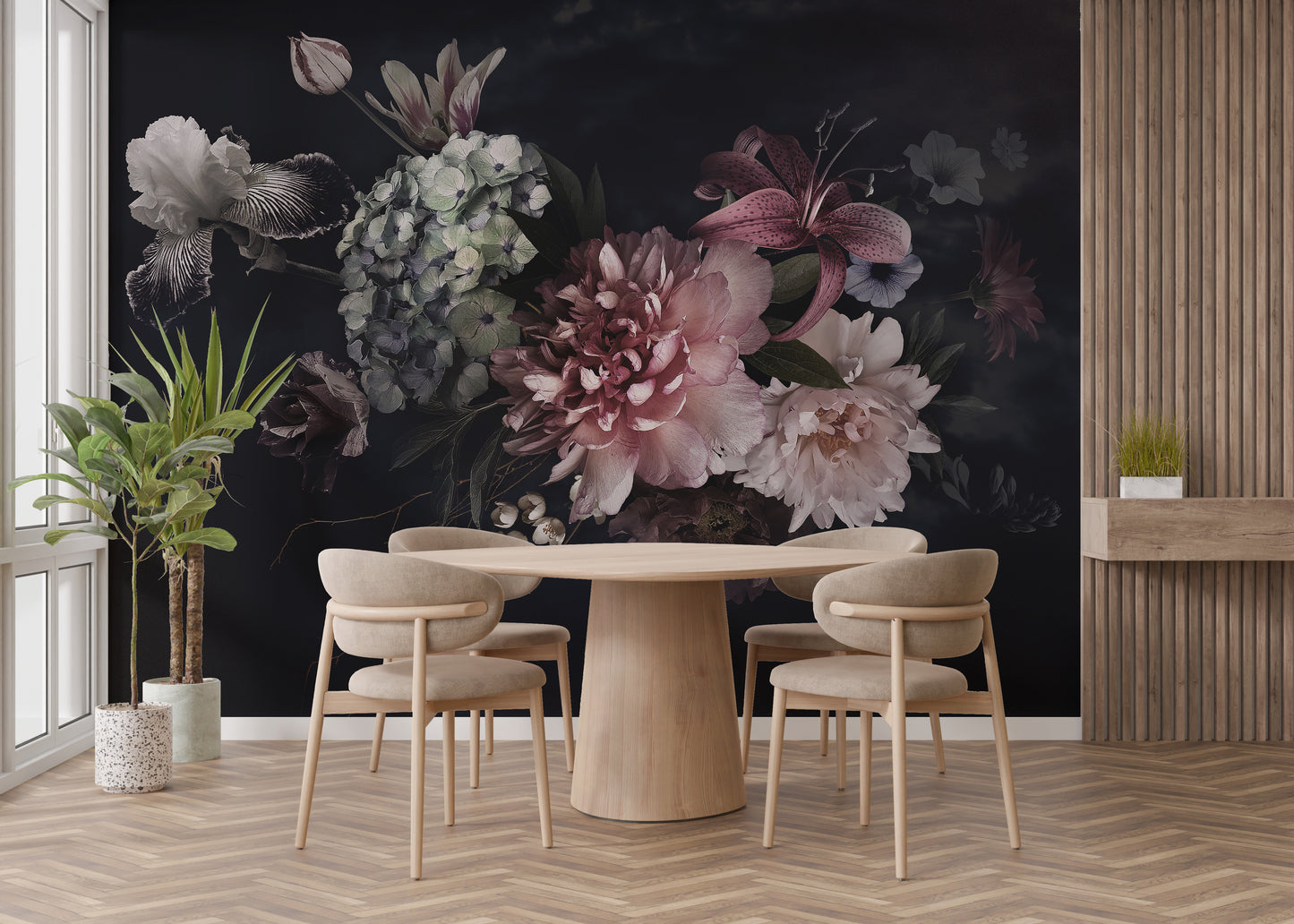 Floral Vase with Colorful Blooms Wallpaper