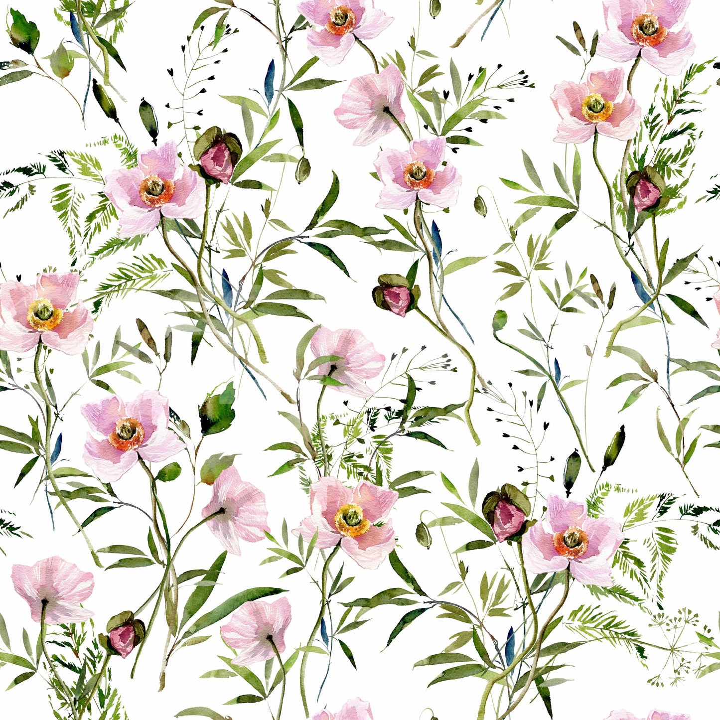 Modern floral pattern, lush leaves, delicate product Blossom Hues wallpaper