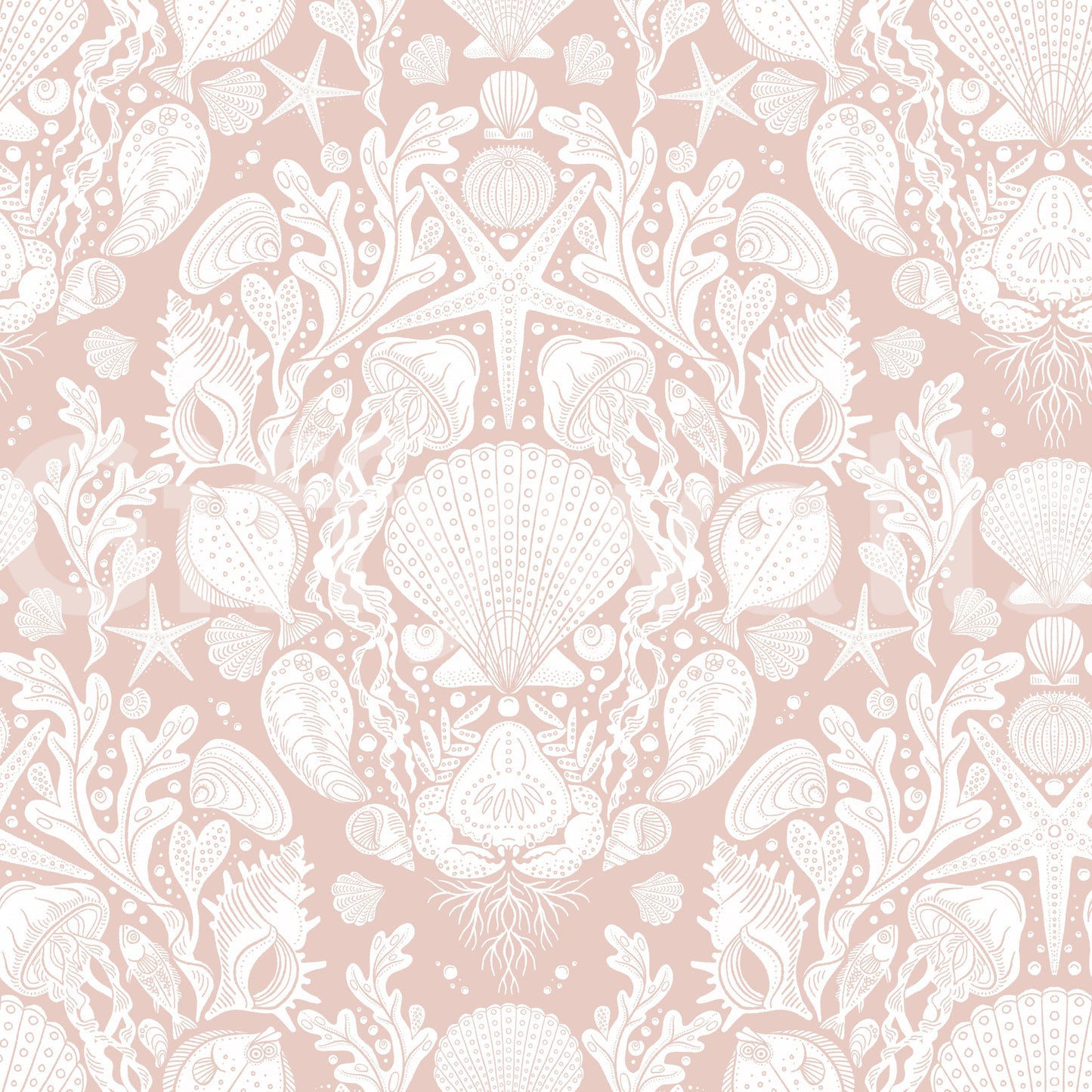 Deep Sea Damask i pulver hvid tapet