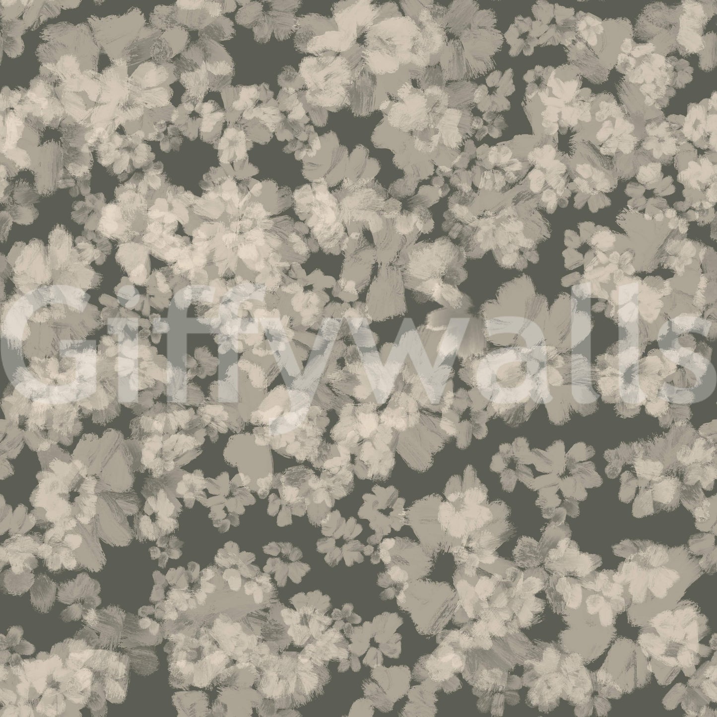 Hazy grey bloom texture wall mural, Whispered Florals, tranquil decorative finish.