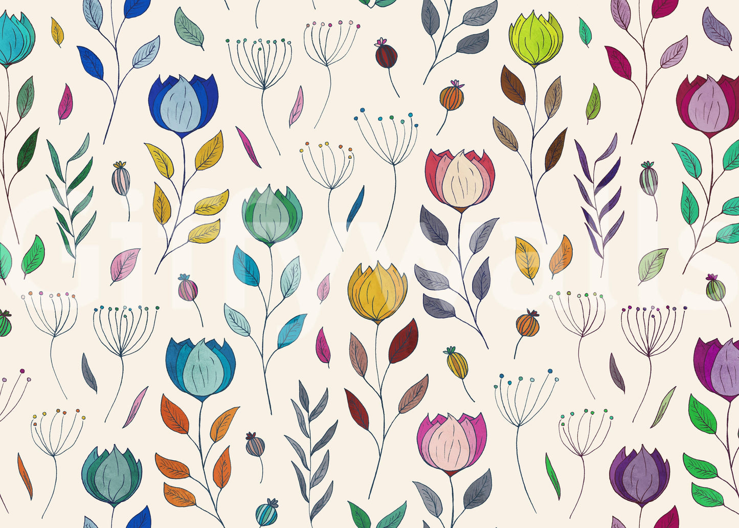 Designer wallpaper Rainbow Bloom Dance meadow of color.