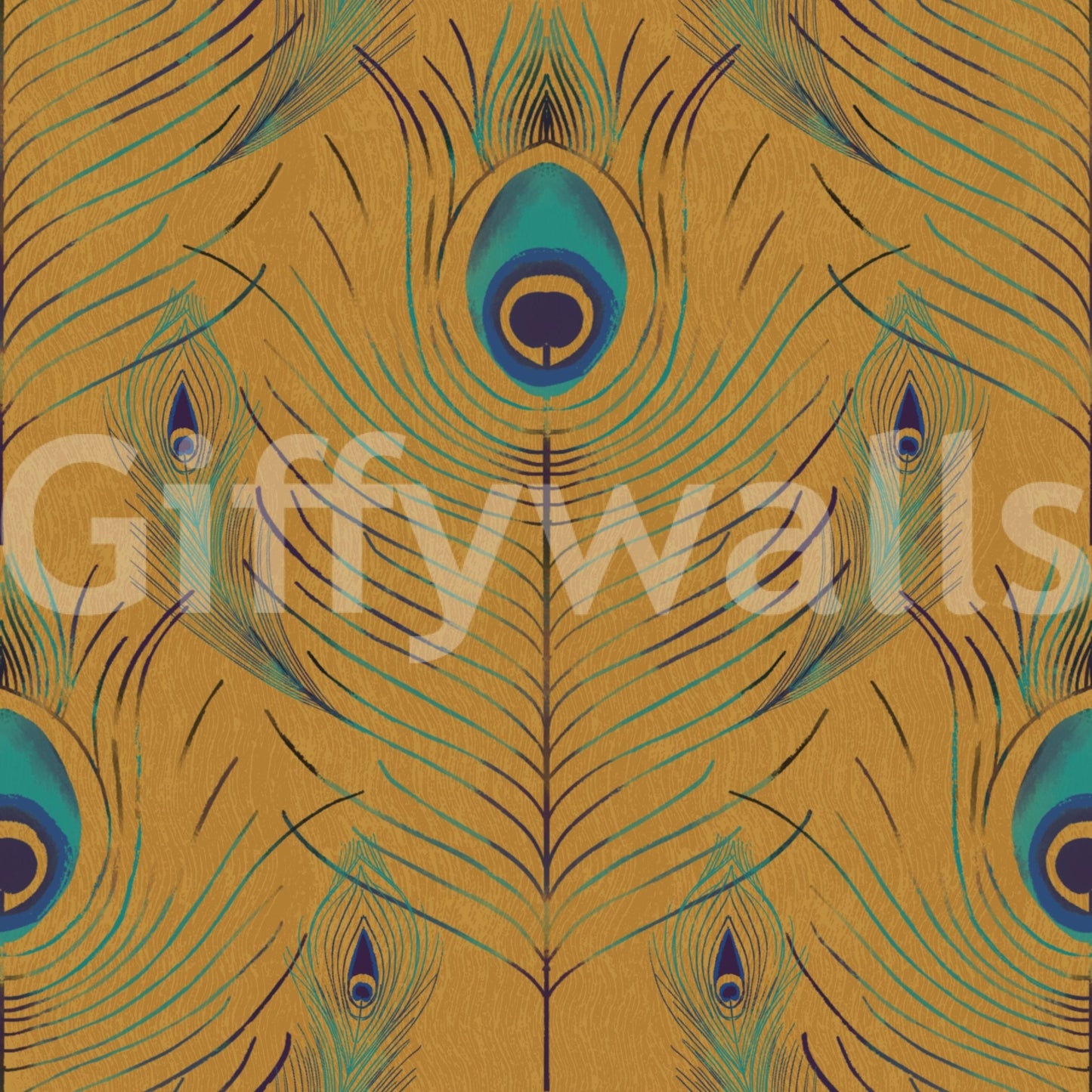 Decorative gold feather wall mural