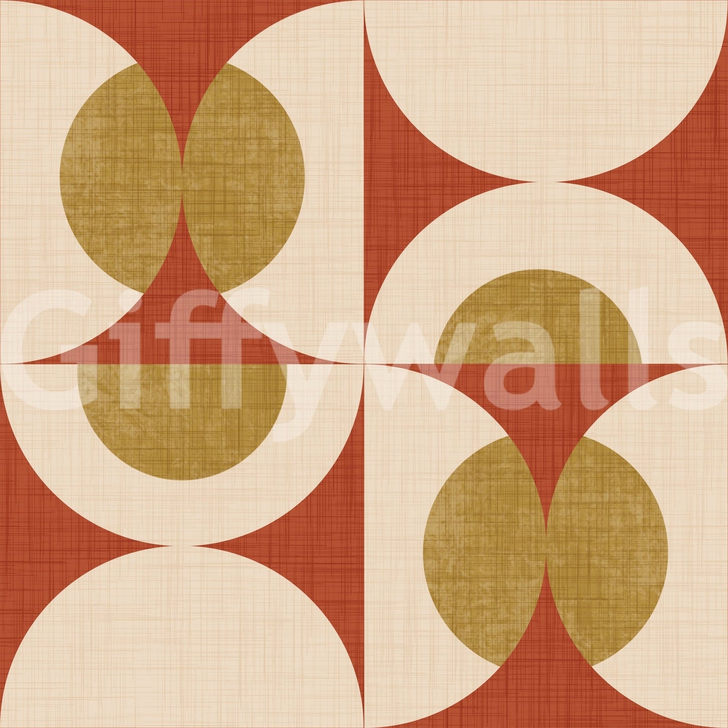 Classic mid-century arc wallpaper with layered curved shapes in a repeating grid.