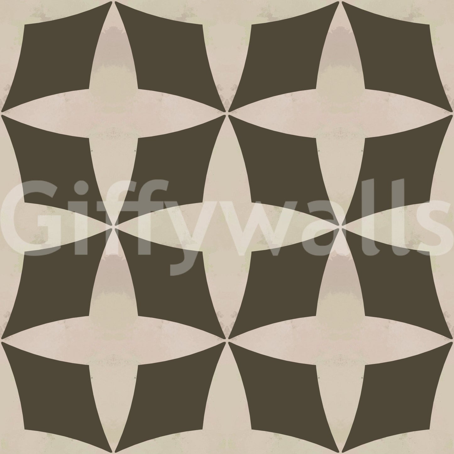 Graphic retro floral wallpaper in cream and olive