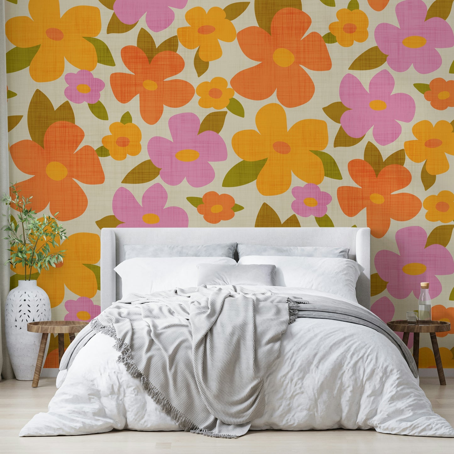 Retro Bright Flowers in Orange Pink Yellow