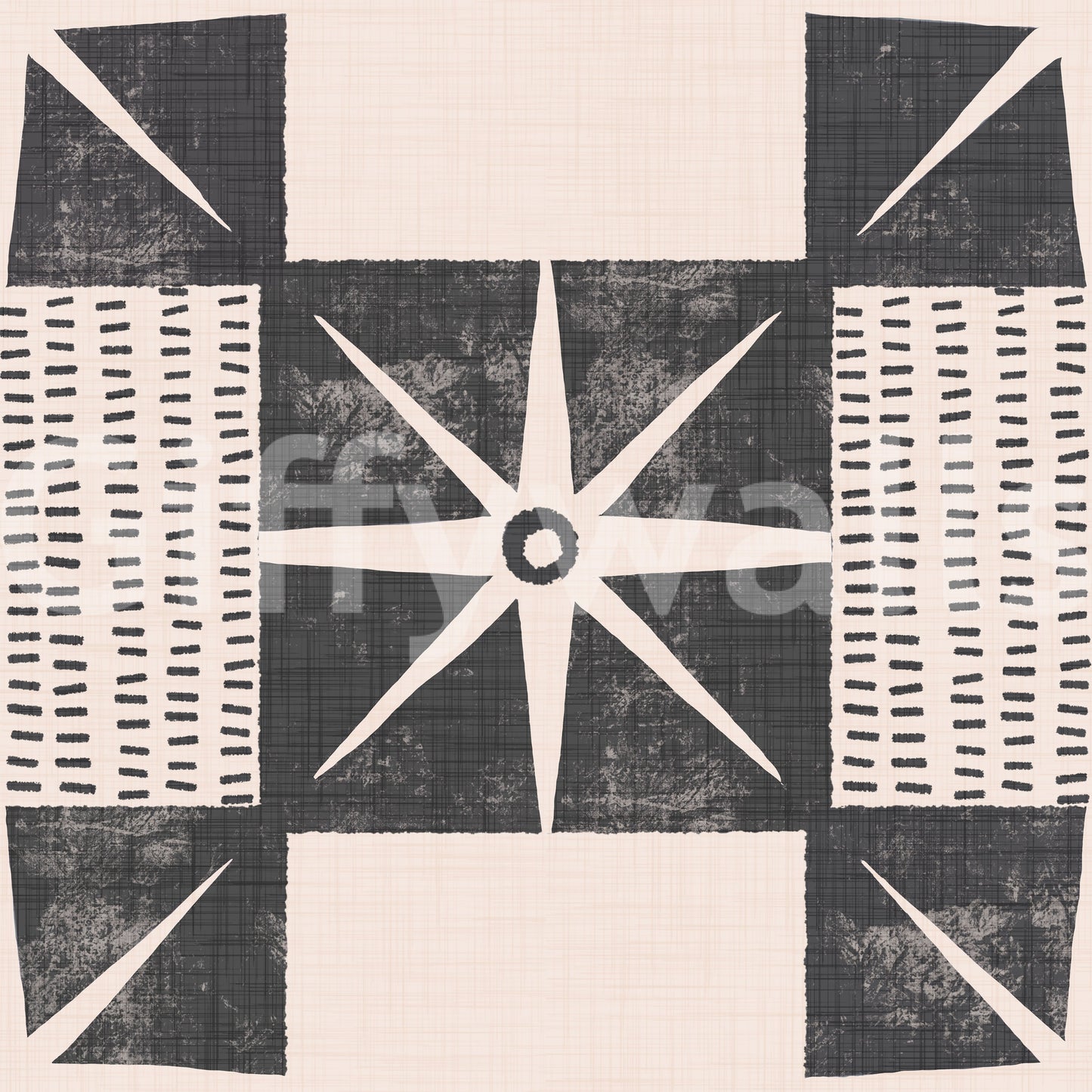 Retro Starburst Quilt Block - Minimalist Mid Century Charcoal Wallpaper