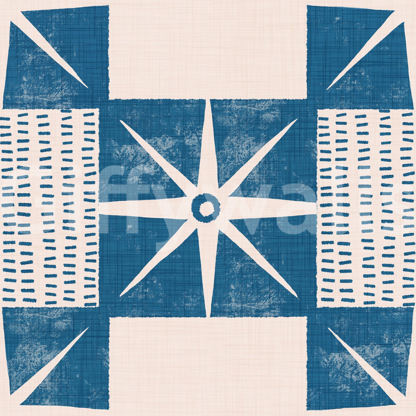 Retro Starburst Quilt Block - Minimalist Mid Century Indigo Wallpaper